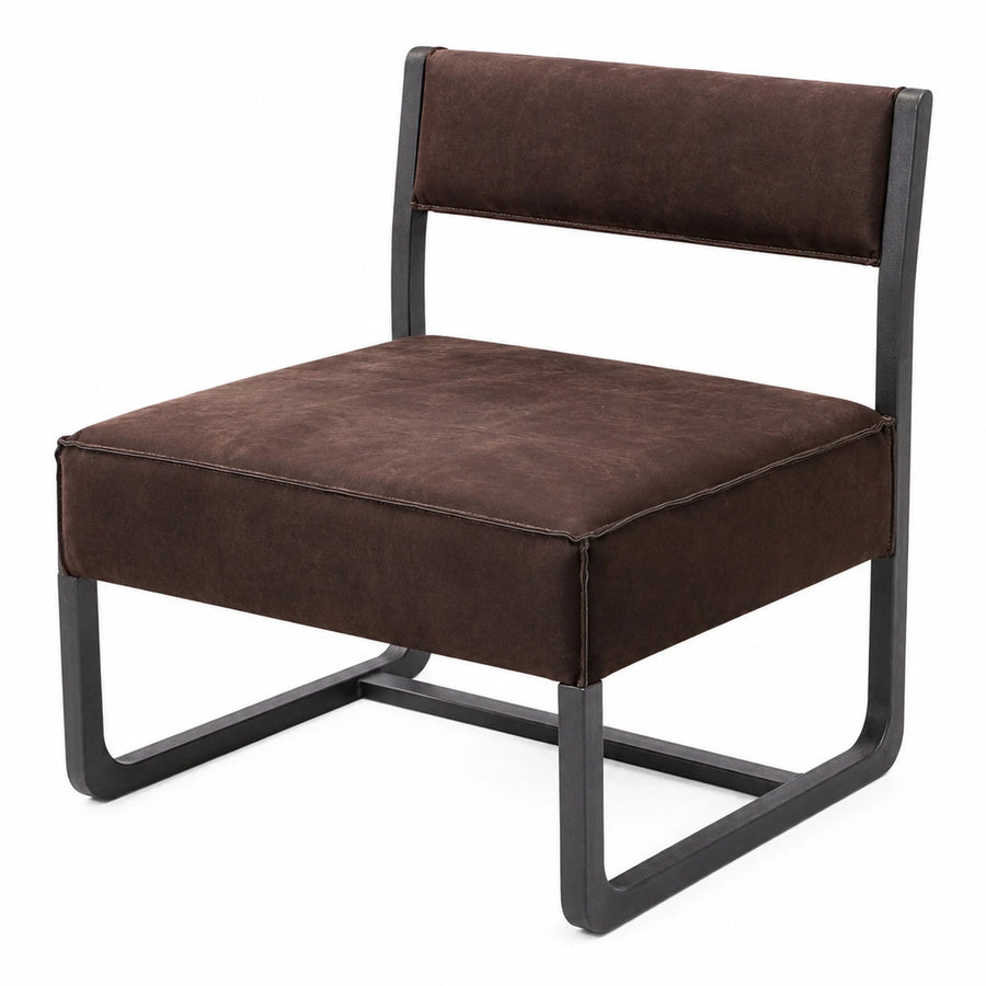 Brown Leather Dining Chair with Black Metal Frame