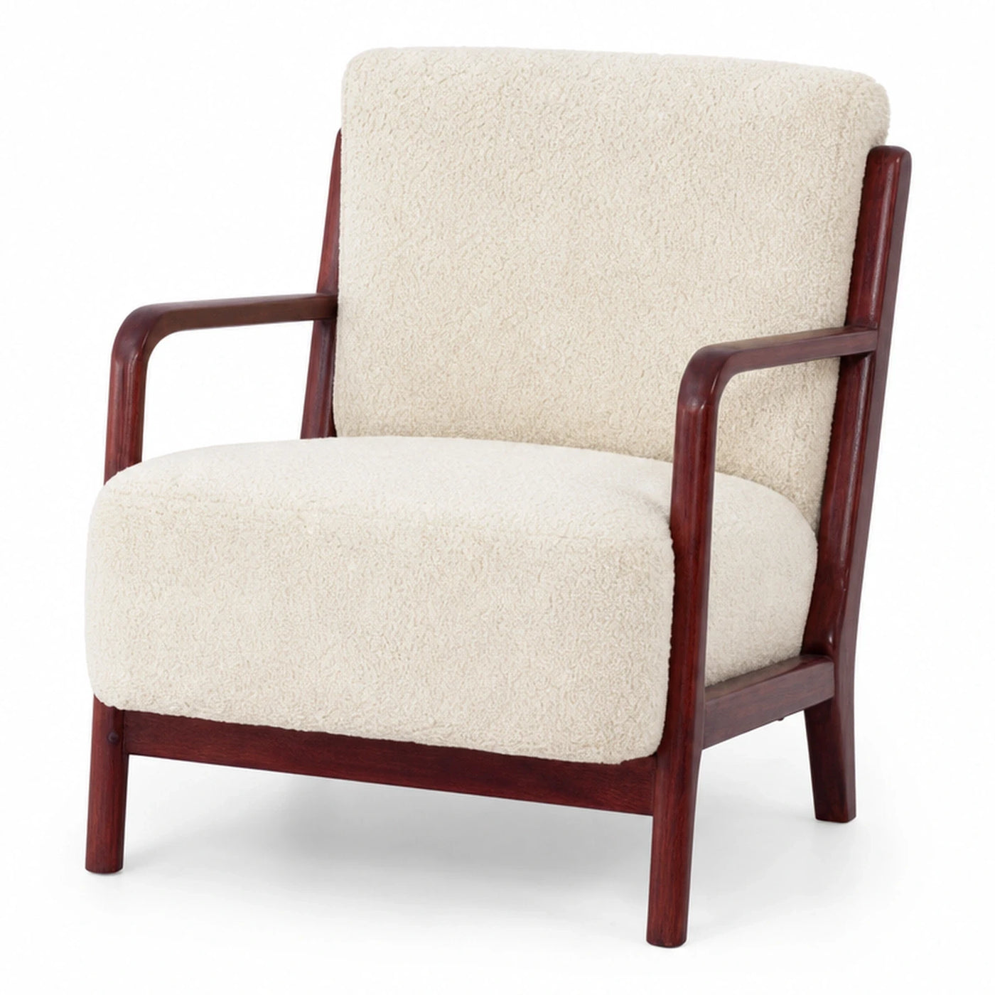 Linear Cream Boucle Armchair with Dark Wood Frame