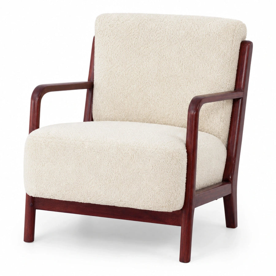 Linear Cream Boucle Armchair with Dark Wood Frame