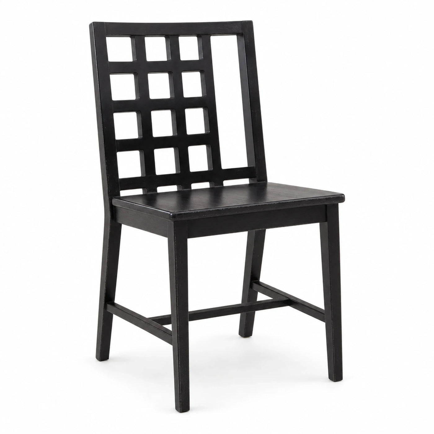 Black Wood Dining Chair with Geometric Lattice Back