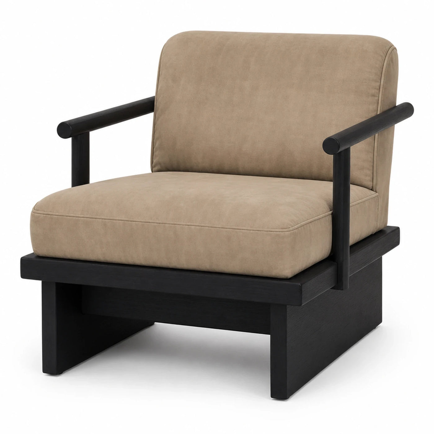 Beige Fabric Armchair with Black Wood Frame