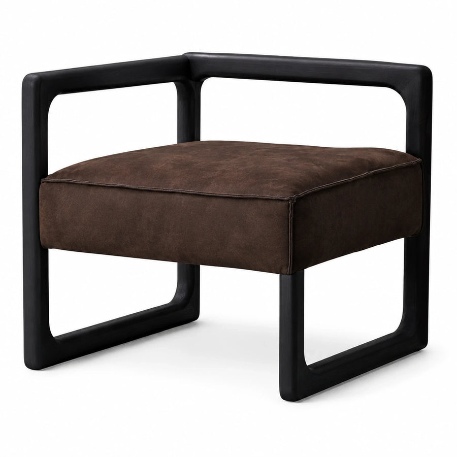 Black Wood Frame Brown Upholstered Armchair