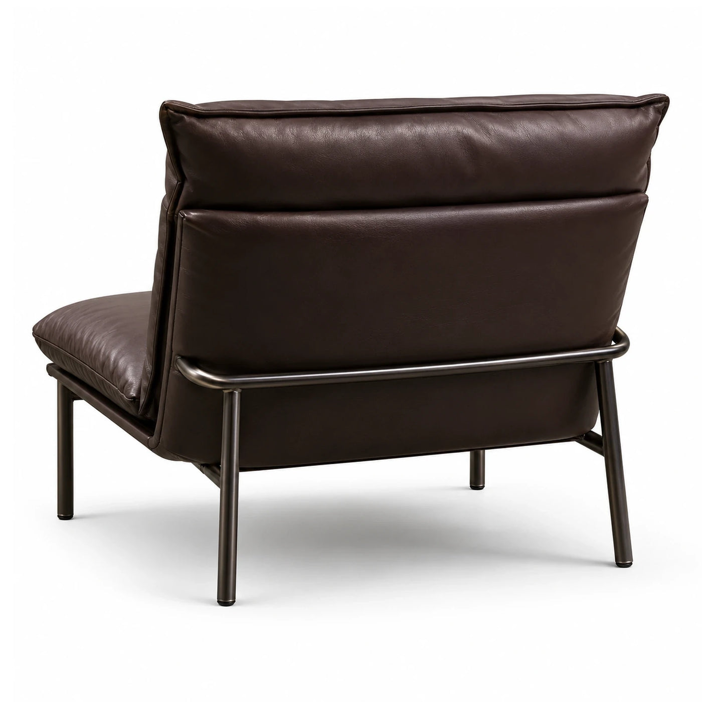 Dark Brown Leather Lounge Chair with Metal Frame