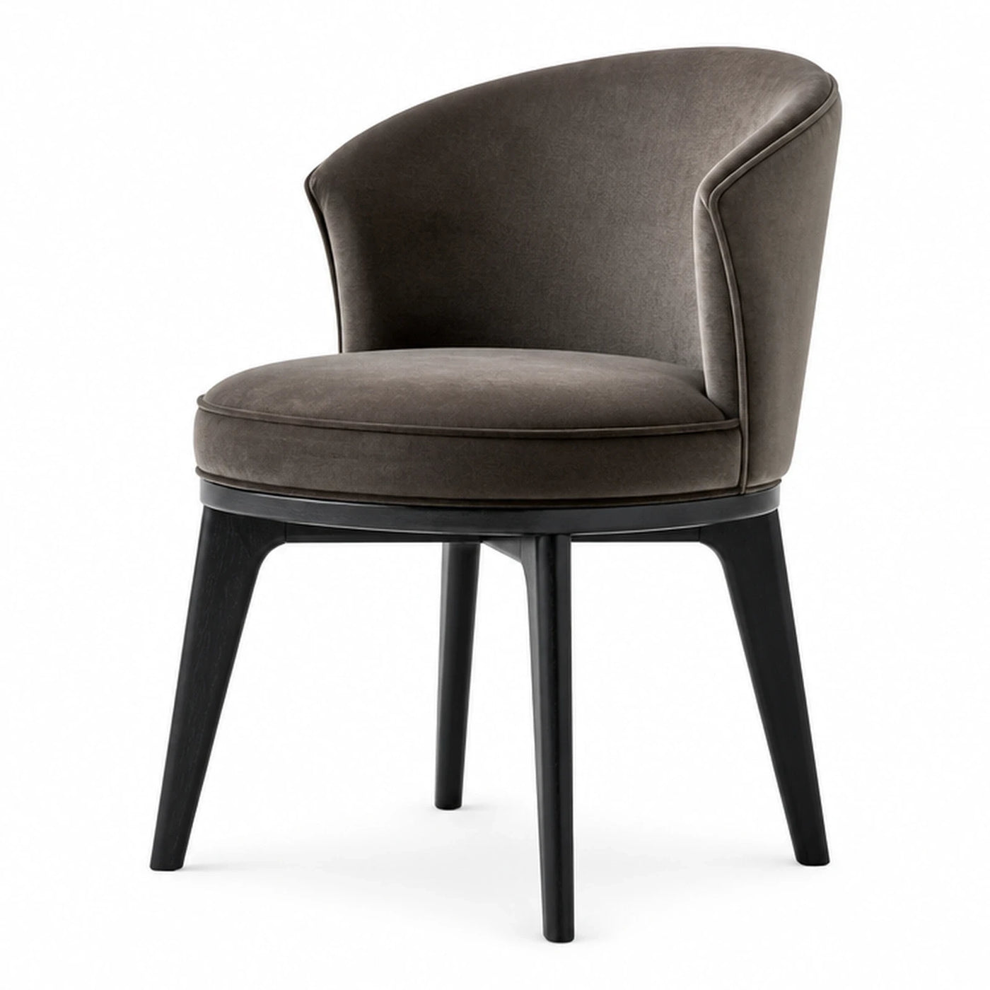 Brown Velvet Tub Chair with Black Wood Legs