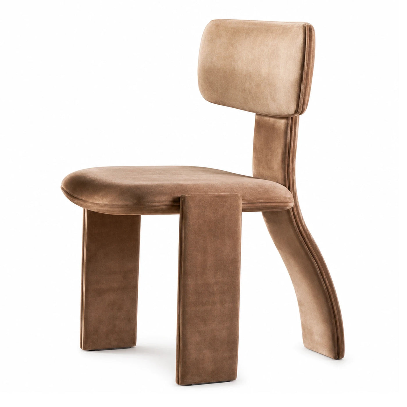 Brown Velvet Upholstered Dining Chair with Curved Back