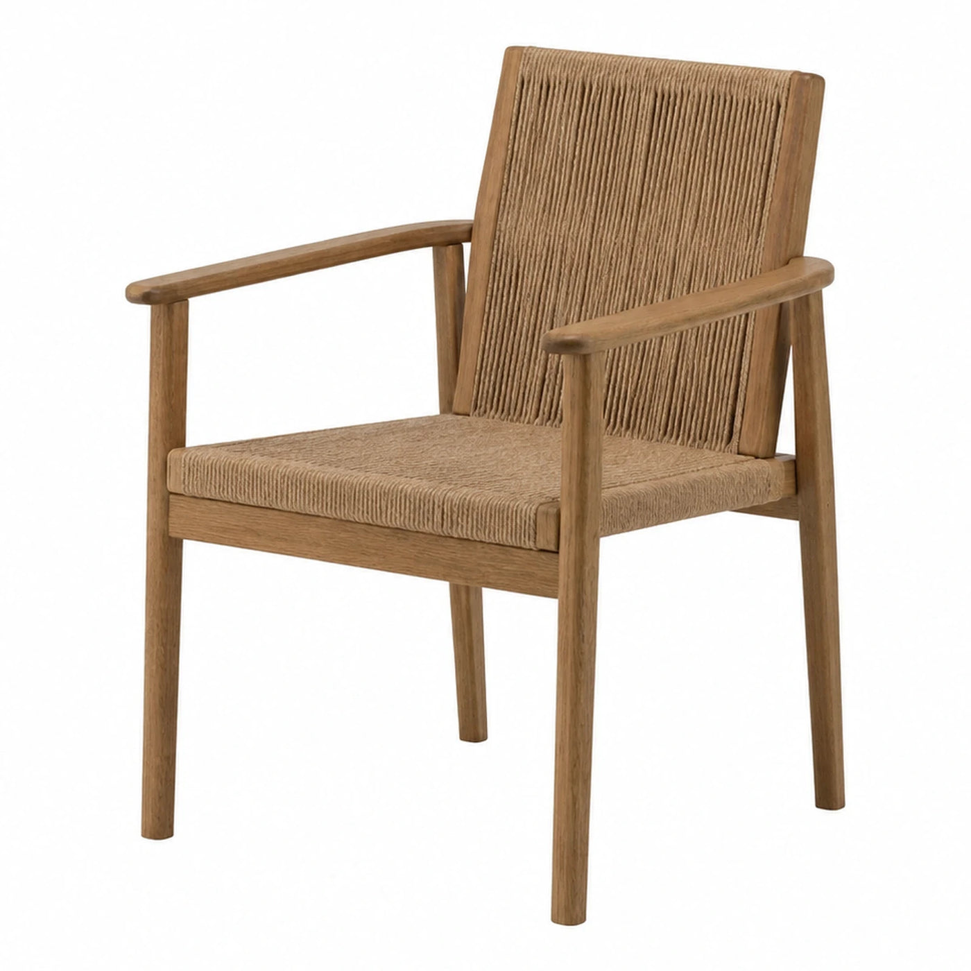Wooden Armchair with Woven Rope Seat and Backrest