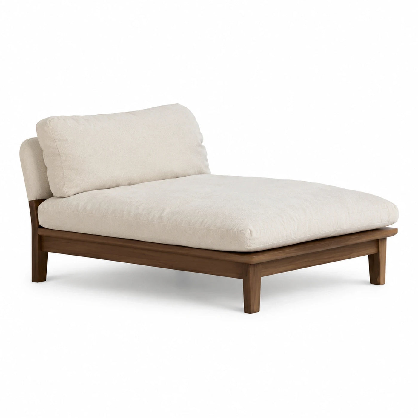 Cream Fabric Chaise Lounge with Walnut Wood Base