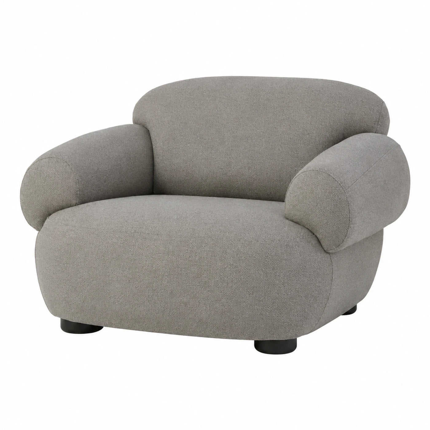 Grey Boucle Fabric Tub Armchair with Rounded Arms