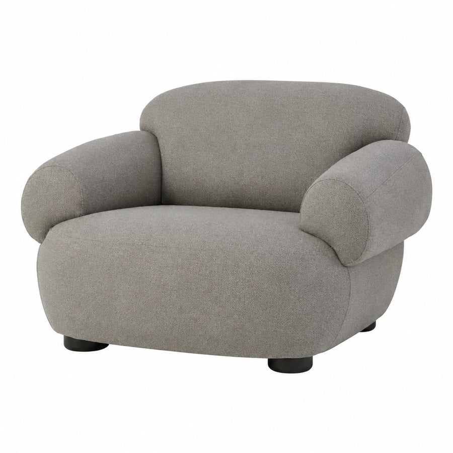 Grey Boucle Fabric Tub Armchair with Rounded Arms
