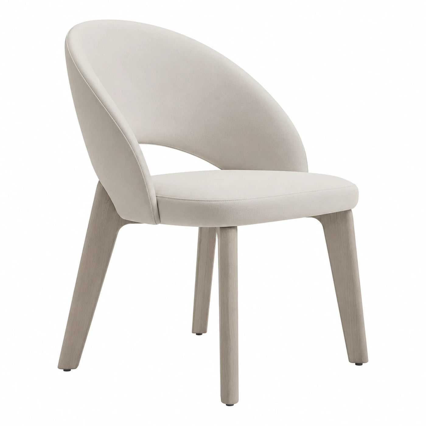 Cream Upholstered Dining Chair with Wooden Legs