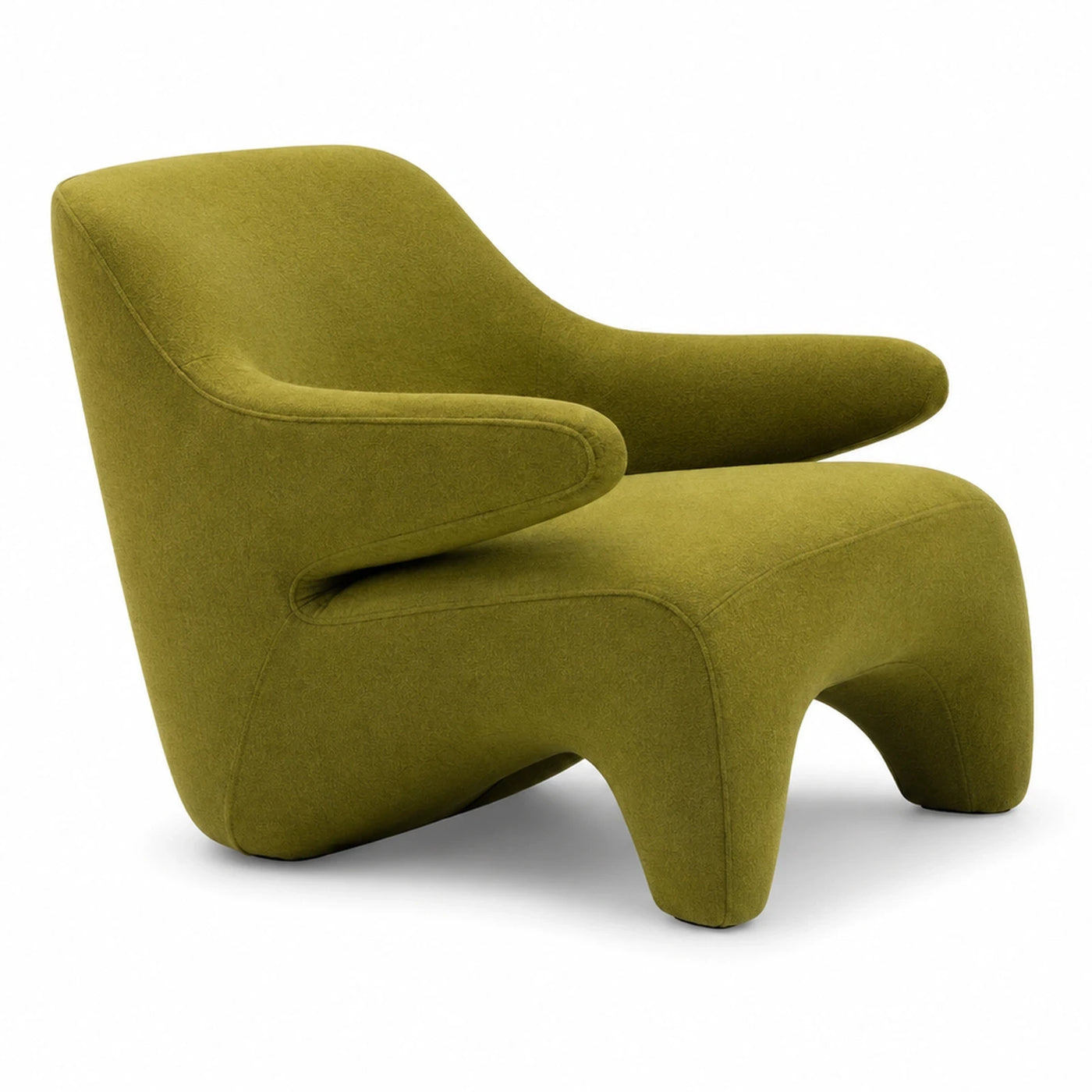 Green Boucle Lounge Chair with Sculptural Base