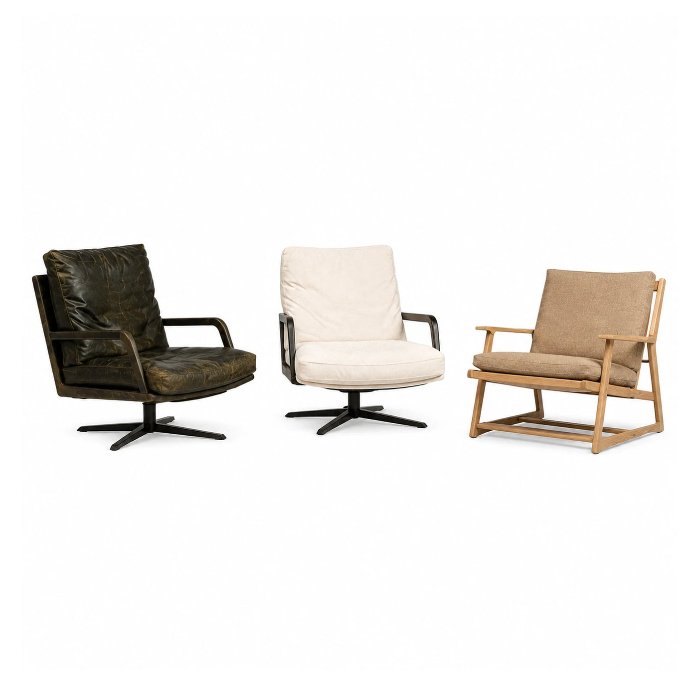 Modern Lounge Chair with Swivel Base and Wooden Frame