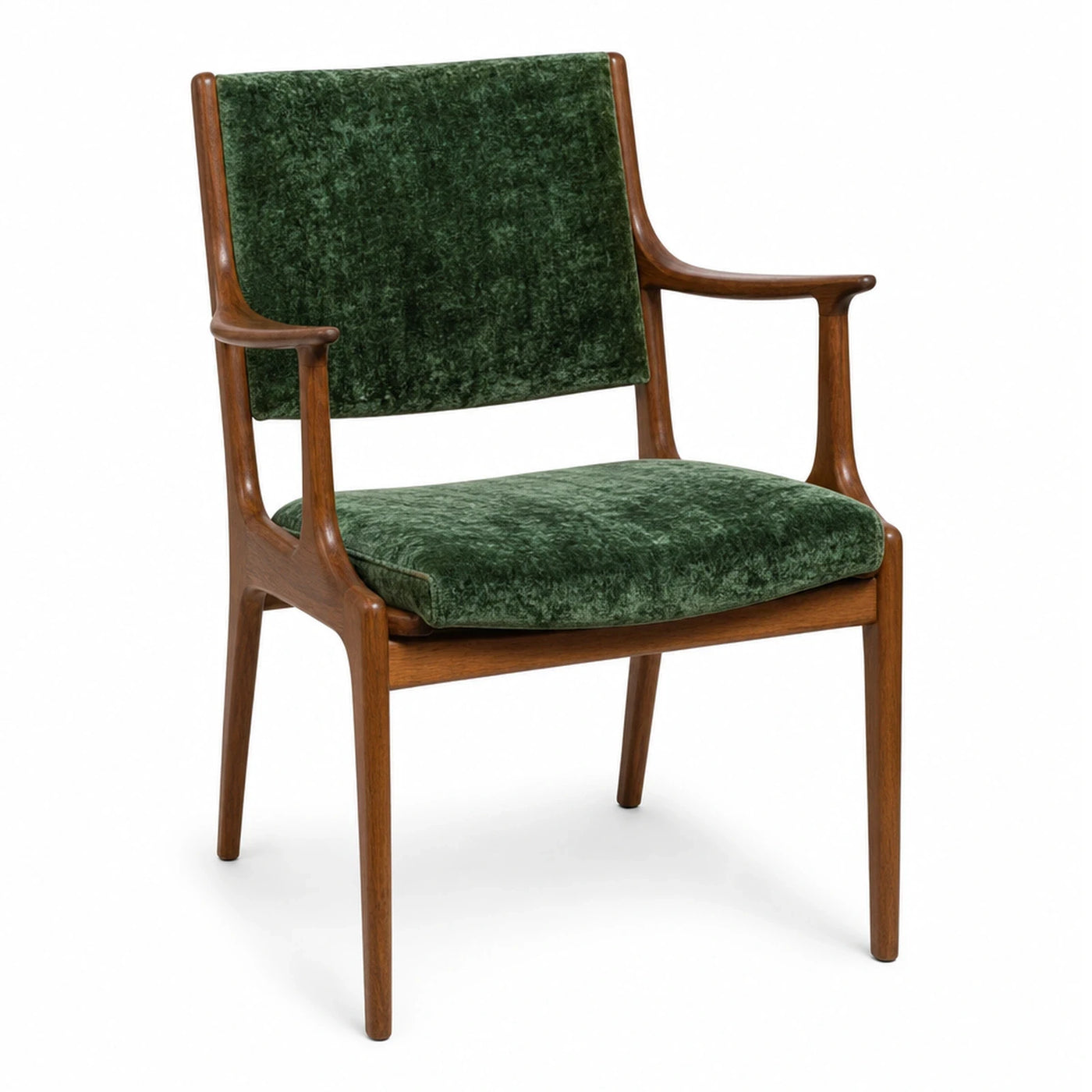 Linear Green Velvet Armchair with Wooden Frame