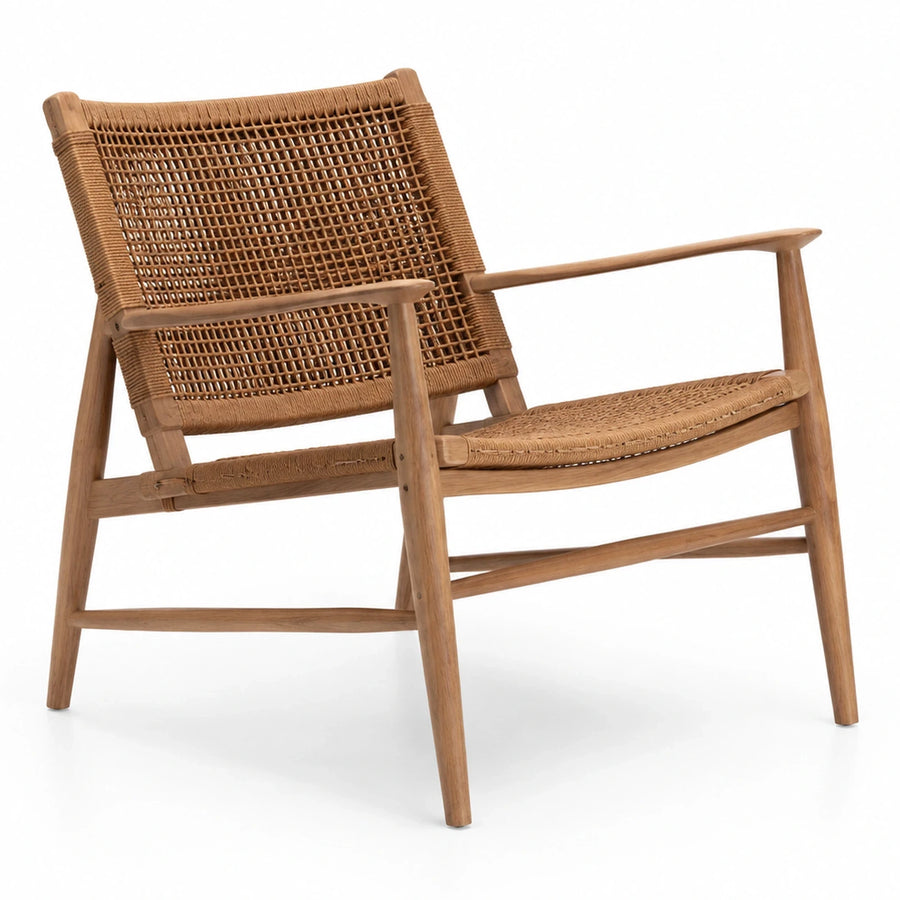 Woven Rattan Wood Armchair with Open Back