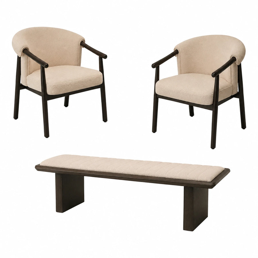 Beige Boucle Armchair and Bench Set
