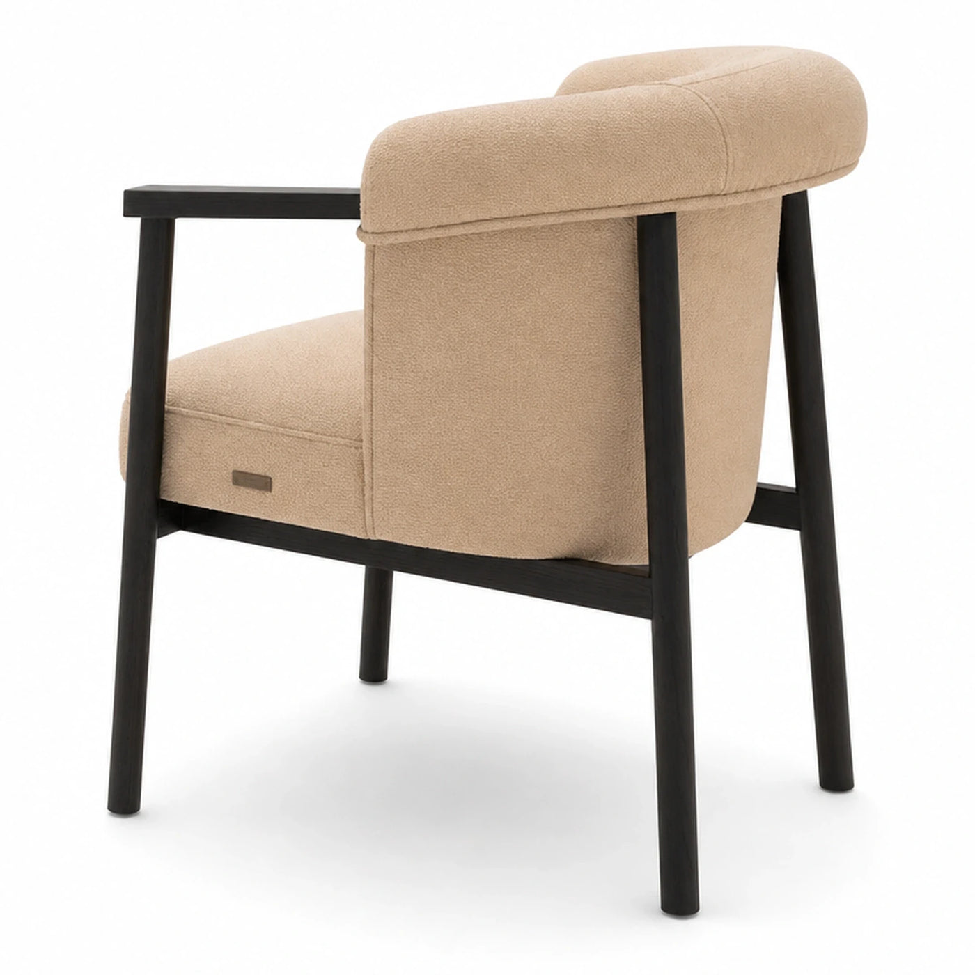 Light Tone Beige Boucle Armchair with Dark Wood Frame