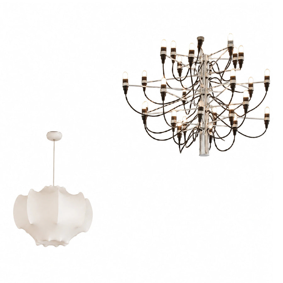 Modern Chrome Multi-Arm Chandelier with Exposed Bulbs