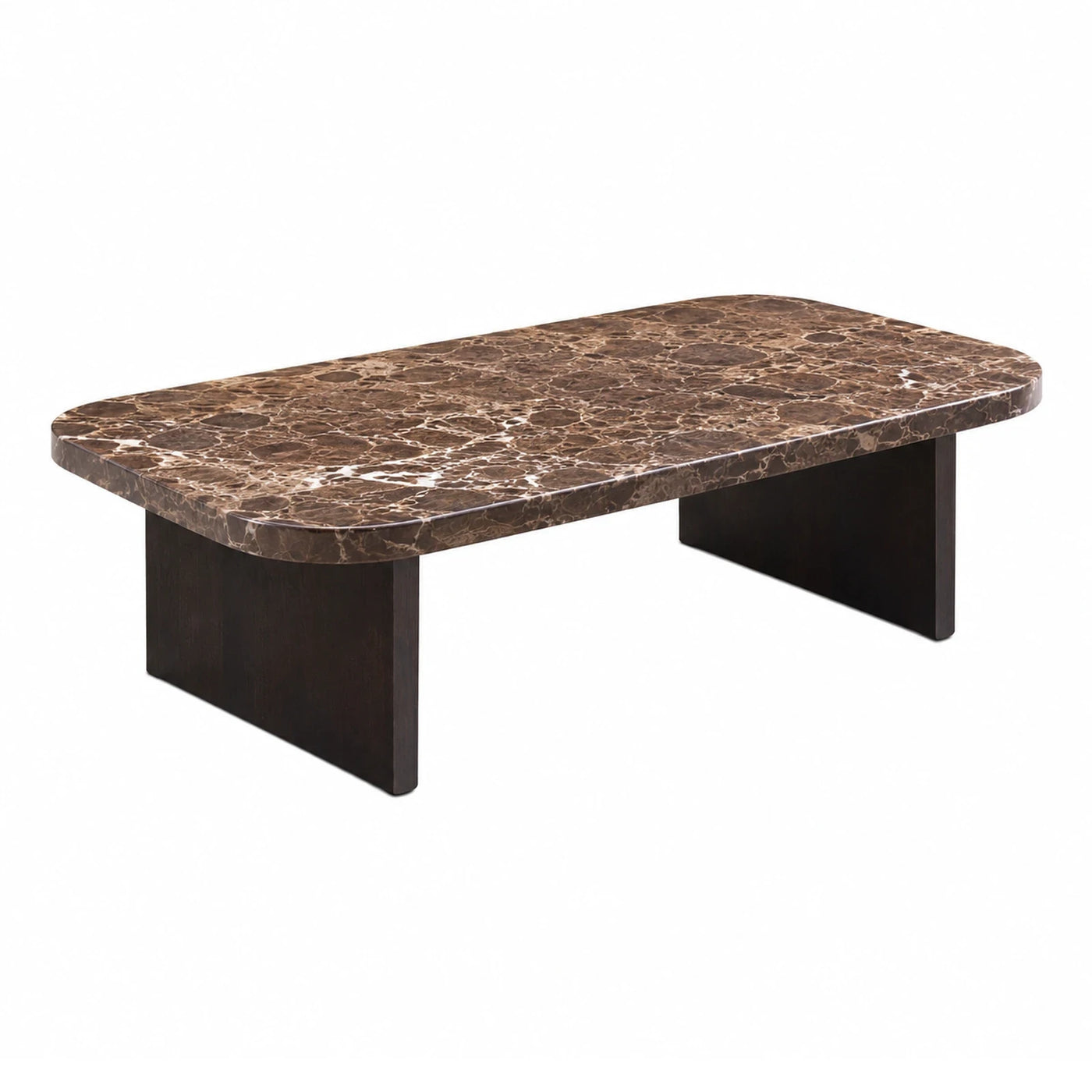 Brown Marble Top Coffee Table with Dark Wood Base