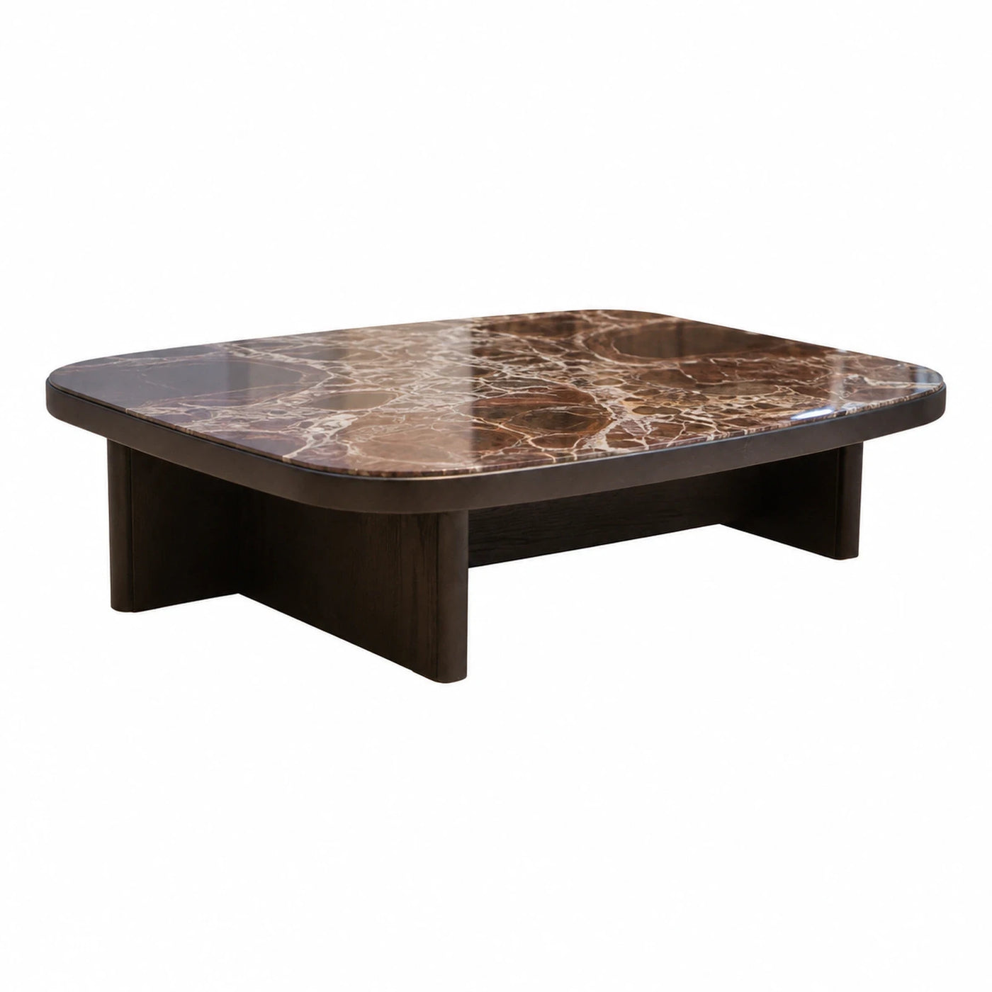 Linear Brown Marble Top Coffee Table with Dark Wood Base Coffee Tables & End Tables