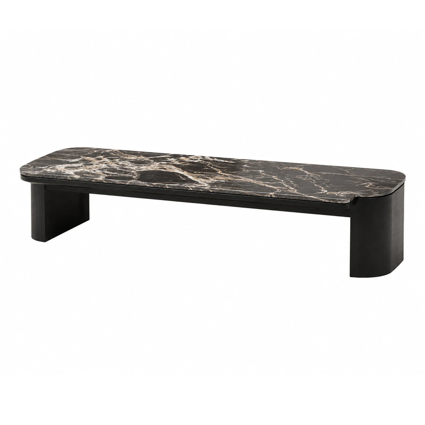 Wide Plank Black Marble Top Coffee Table with Dark Wood Base Coffee Tables & End Tables