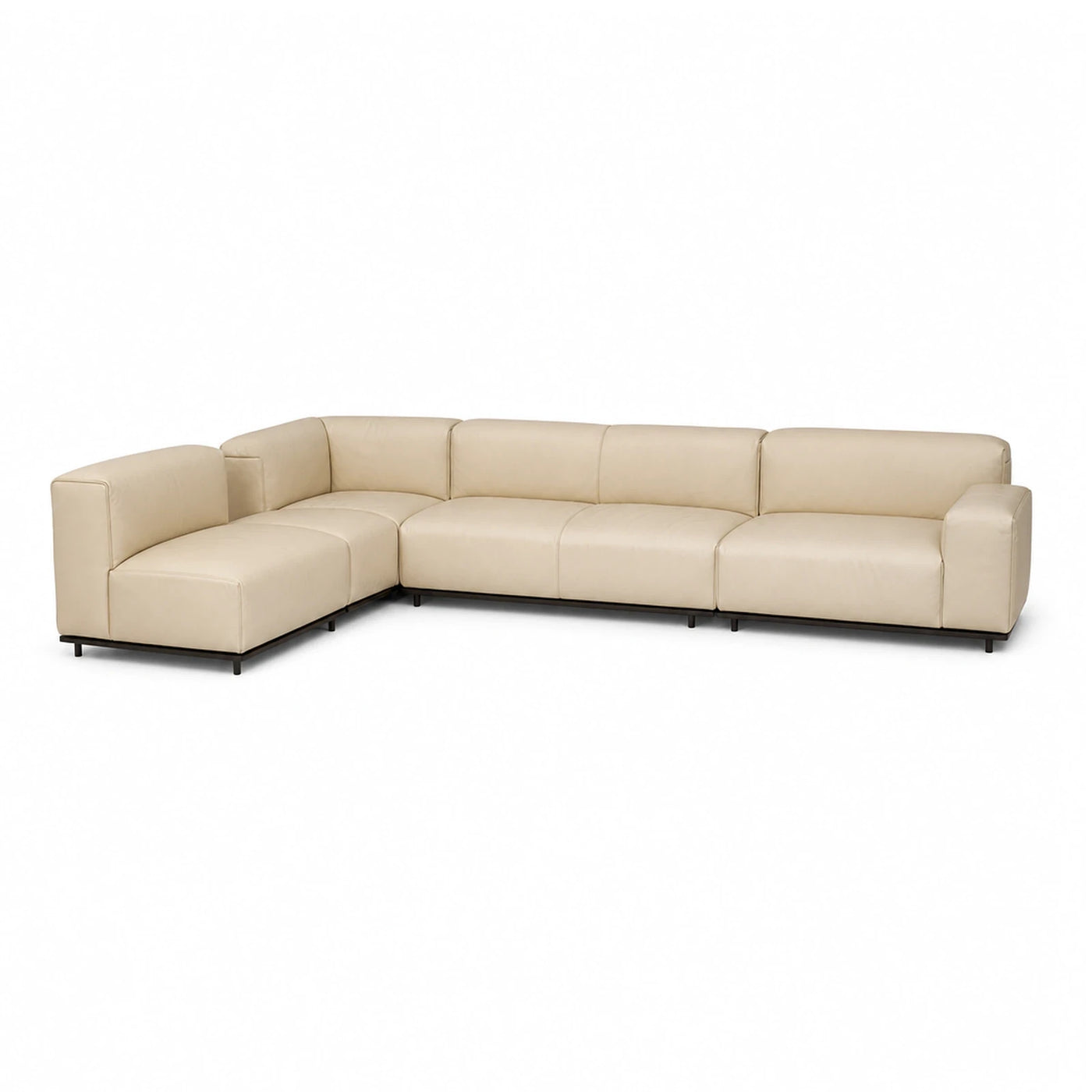 Cream Leather L-Shaped Sectional Sofa