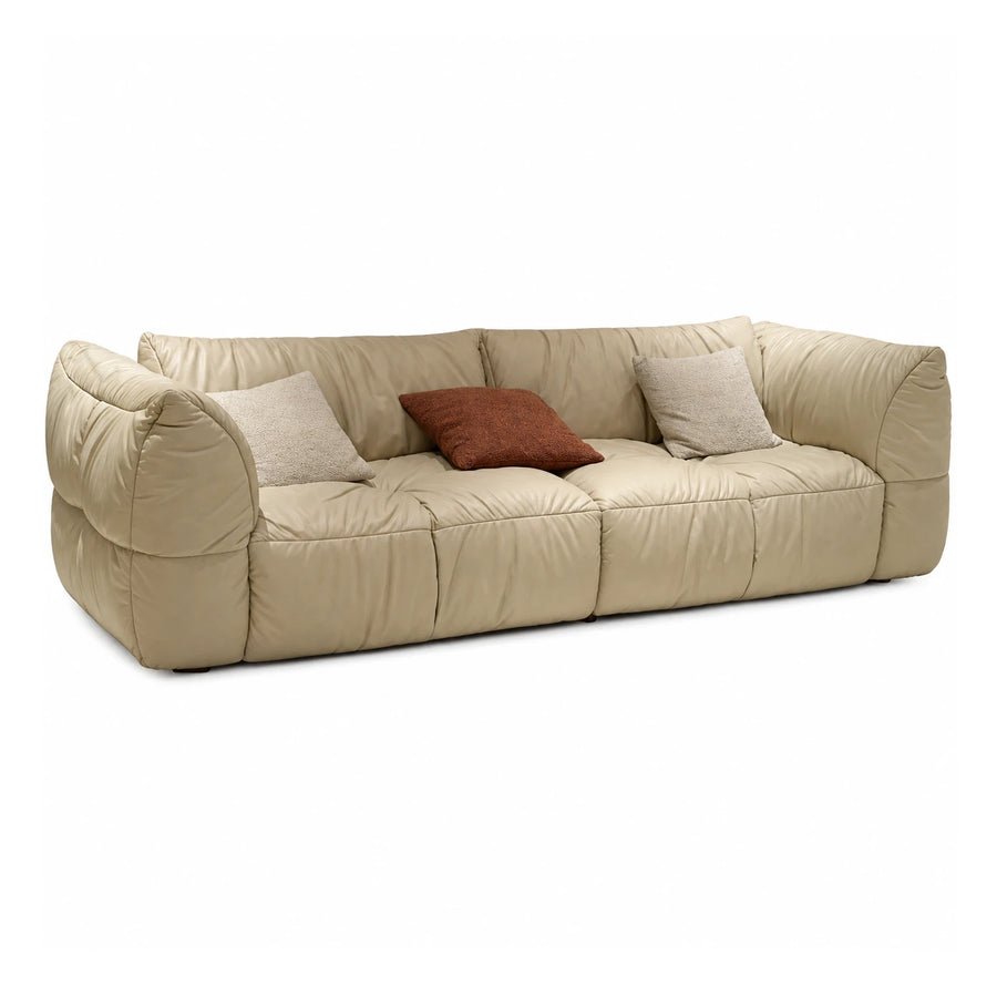 Beige Leather Modular Sofa with Throw Pillows