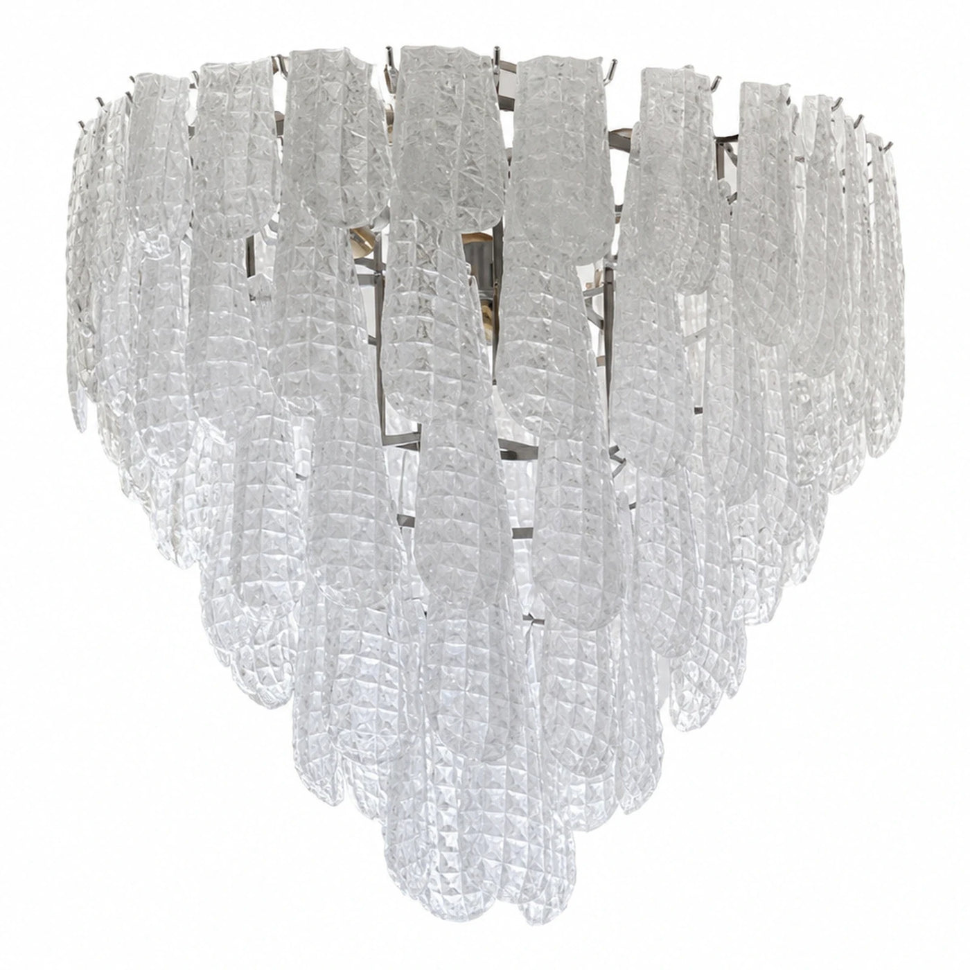 Textured Glass Chandelier with Cascading Crystal Elements