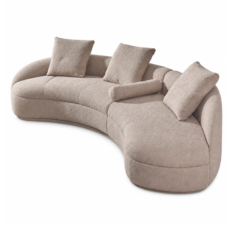 Wide Plank Curved Beige Boucle Sectional Sofa with Pillows Sectionals