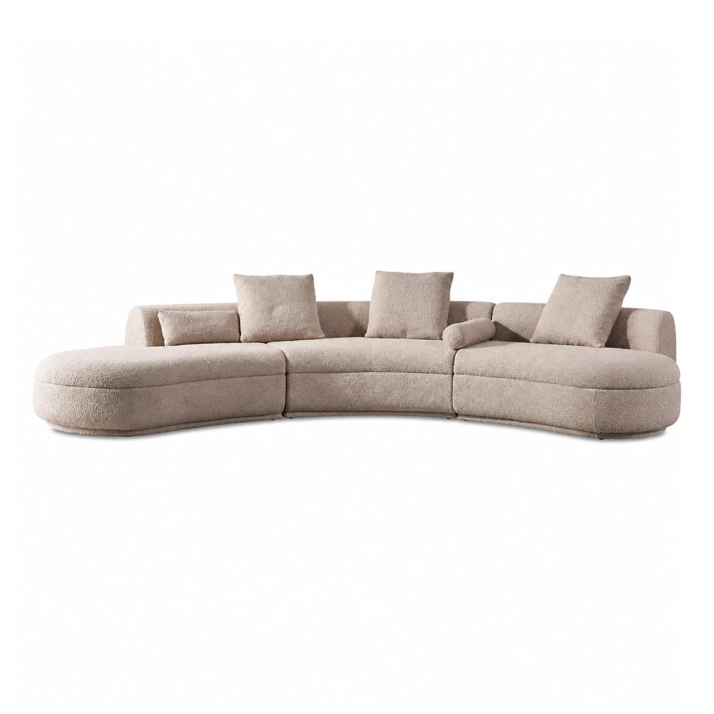 Linear Curved Beige Boucle Sectional Sofa with Pillows Sectionals