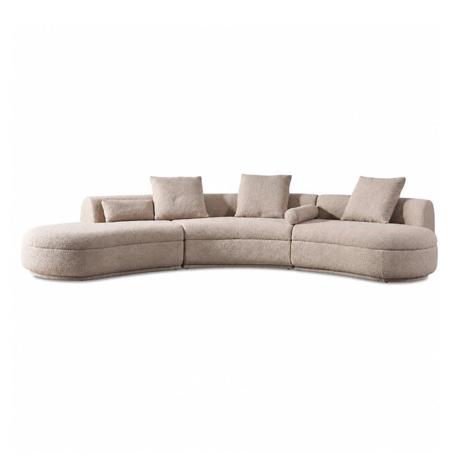 Linear Curved Beige Boucle Sectional Sofa with Pillows Sectionals