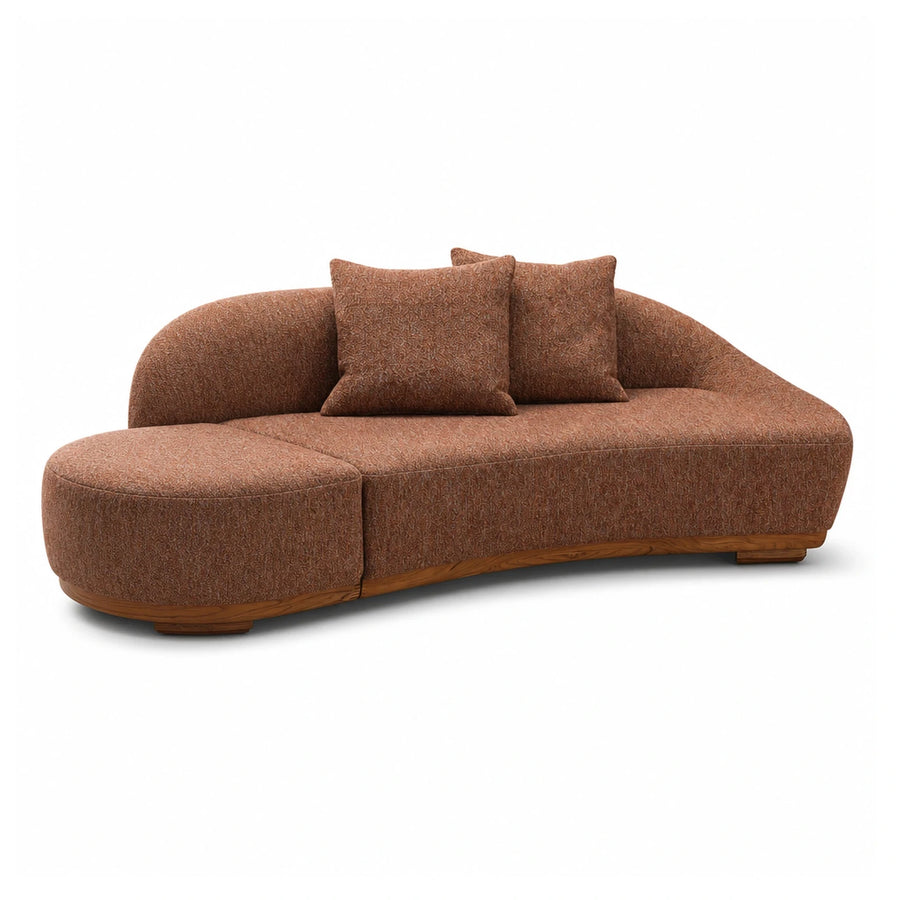 Curved Brown Boucle Sectional Sofa with Wood Base