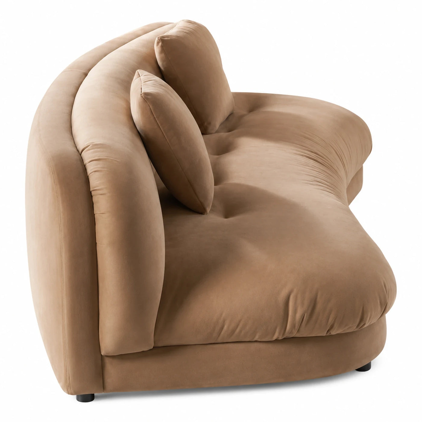 Curved Beige Velvet Lounge Chair with Pillows