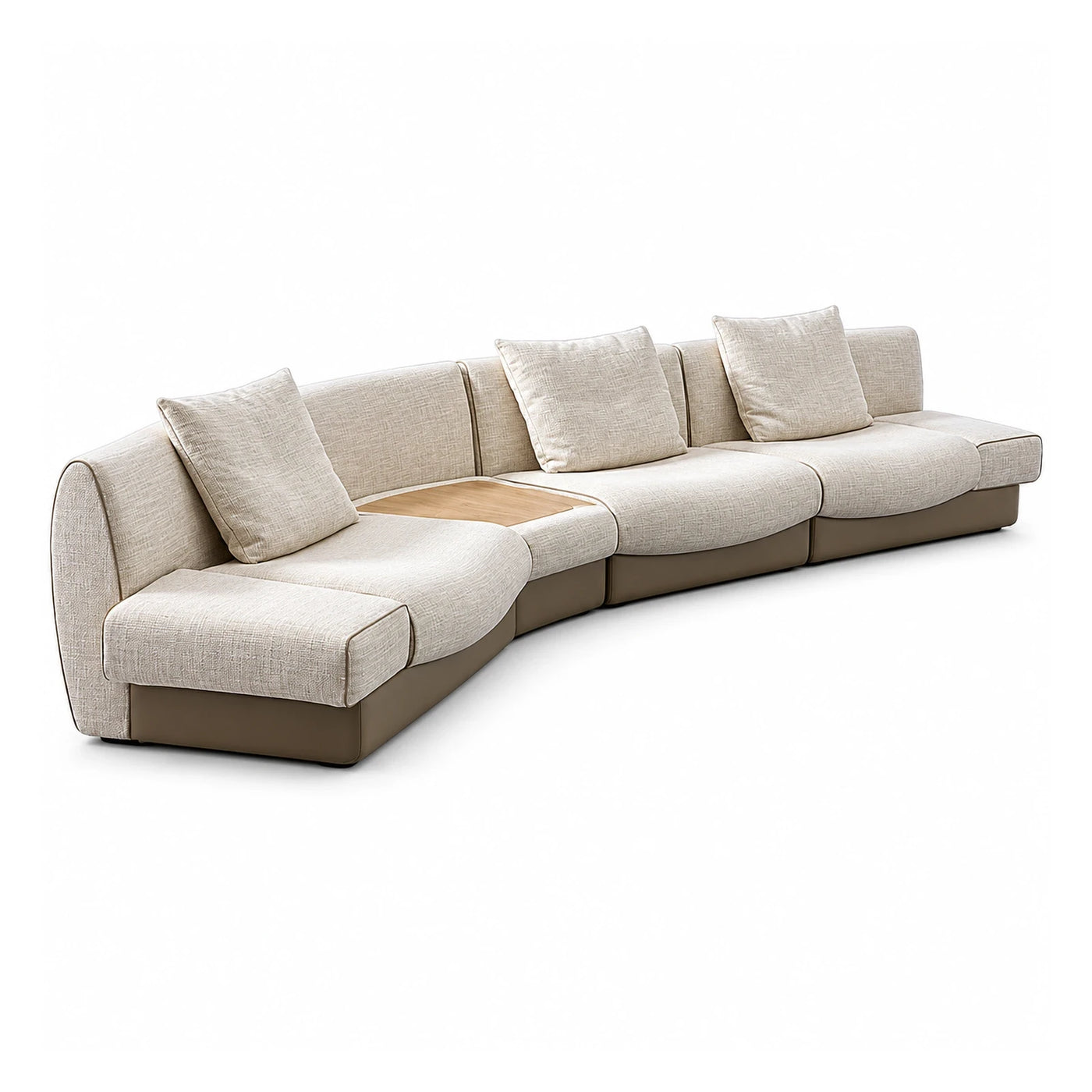 Beige Modular Sectional Sofa with Wood Table