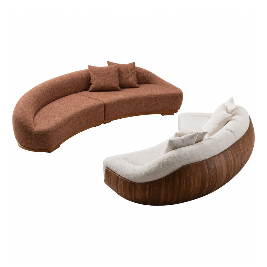 Curved Modular Sofa Set with Wood Base