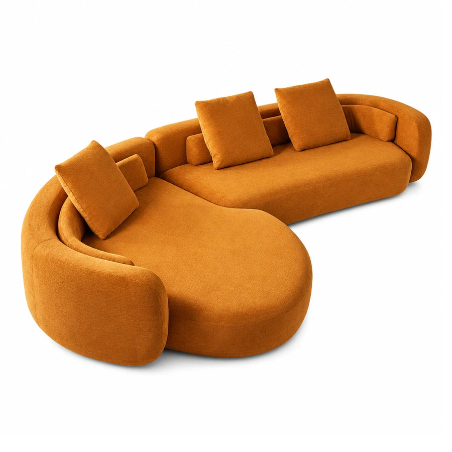 Curved Orange Fabric Sectional Sofa with Chaise