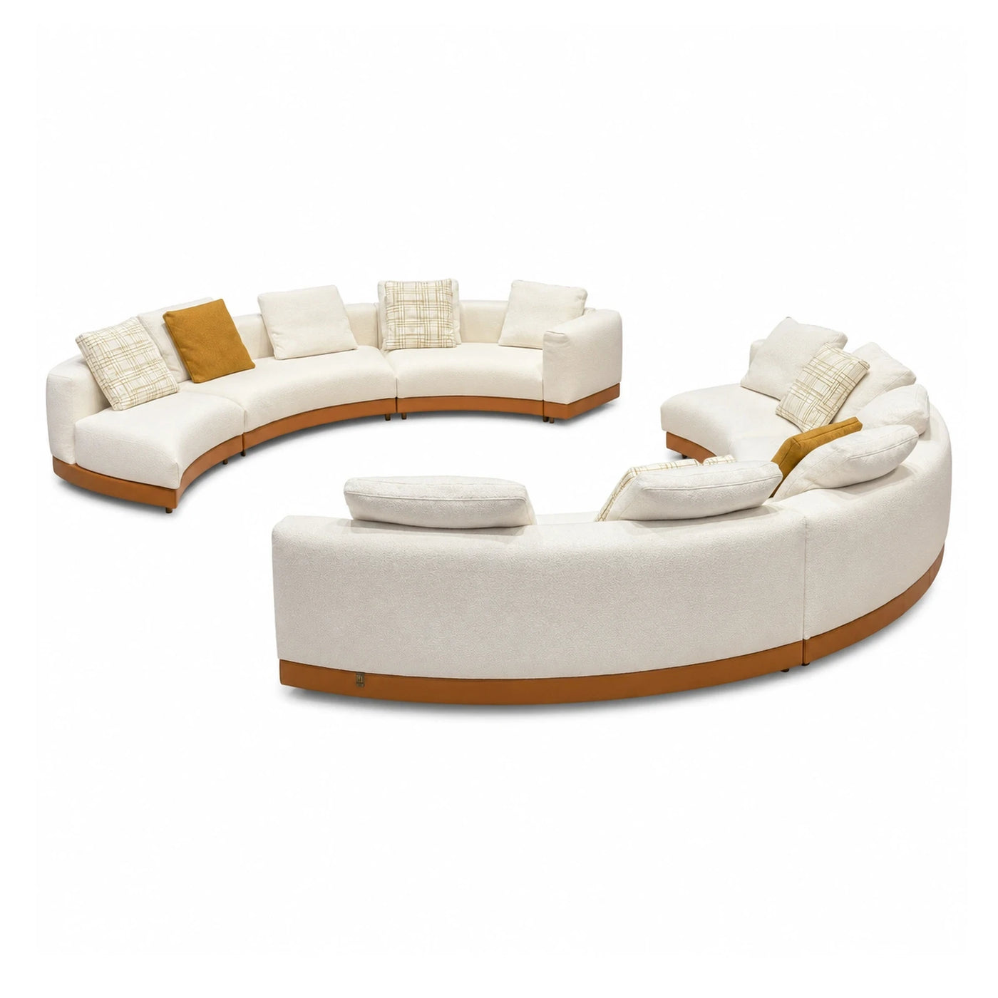 Curved Modular Sectional Sofa Cream Fabric Leather Base