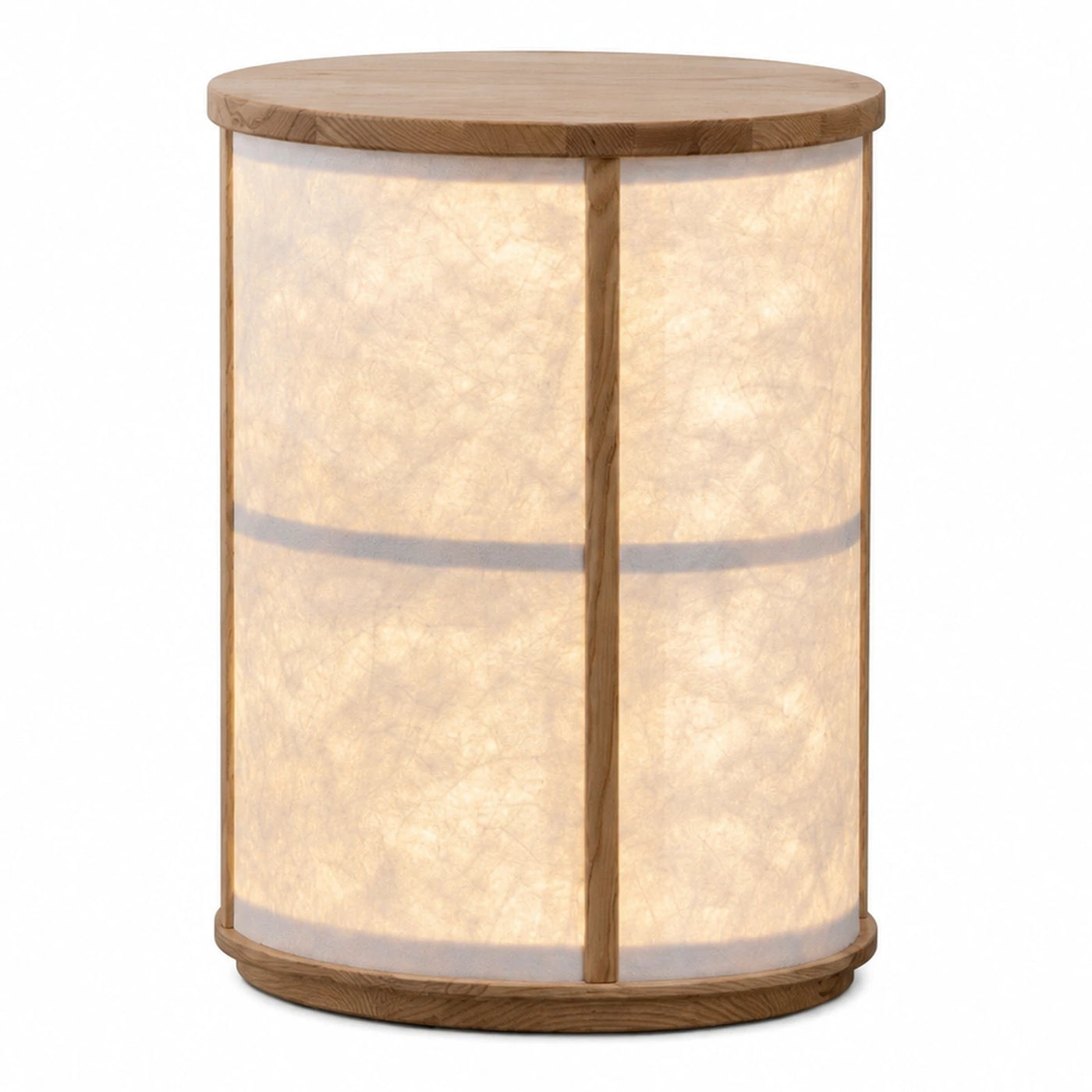 Round Wood Frame Paper Shade Table Lamp