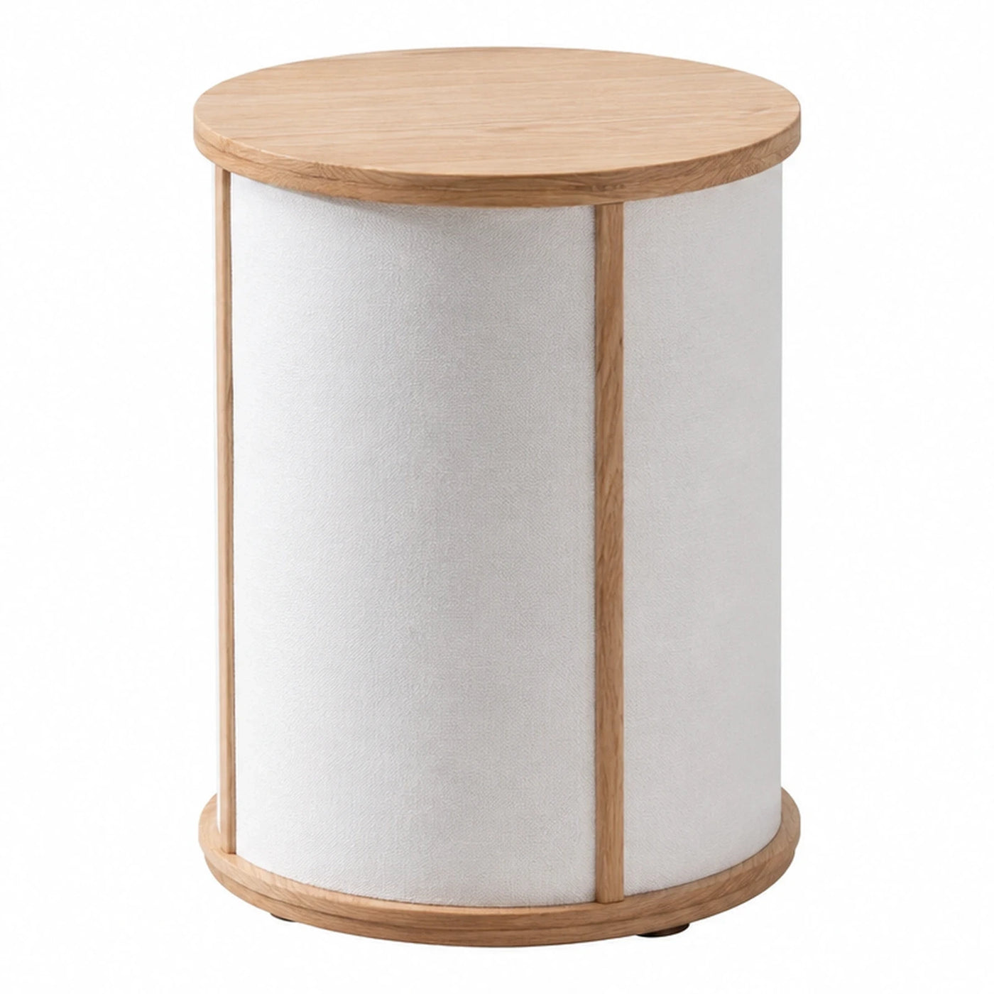 Round White Fabric Side Table with Wood Frame