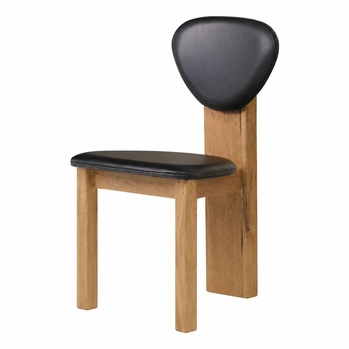 Modern Oak Wood Dining Chair with Black Leather Seat
