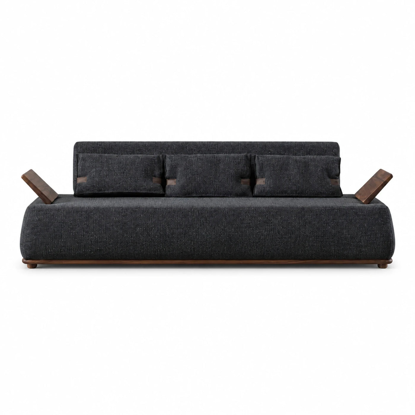 Dark Grey Fabric Sofa with Wooden Armrests
