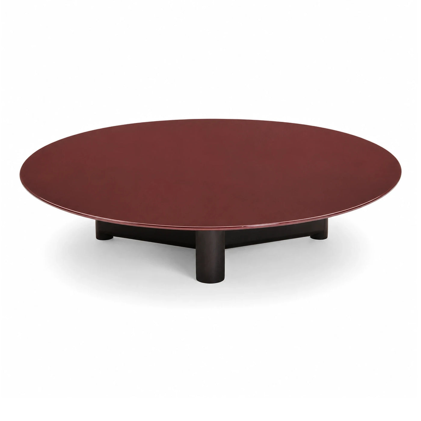 Round Red Coffee Table with Dark Wood Base