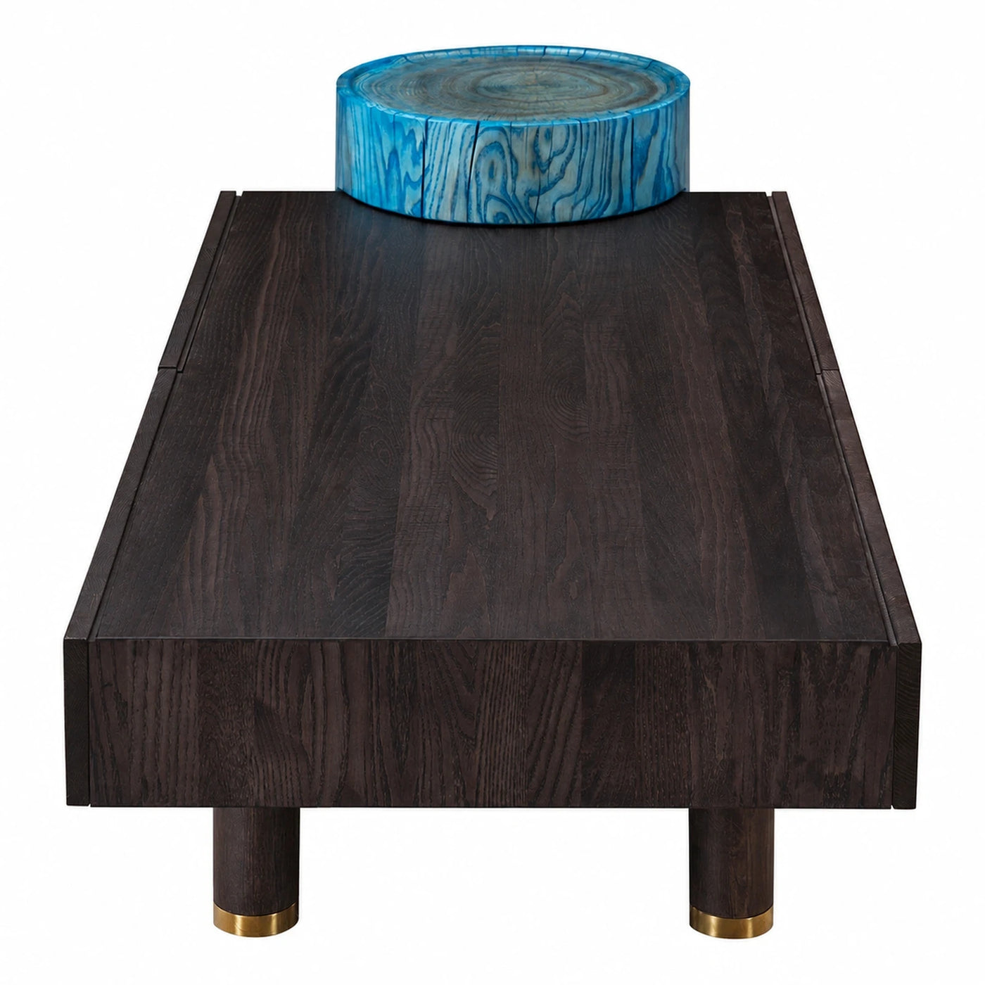Dark Wood Coffee Table with Blue Accent