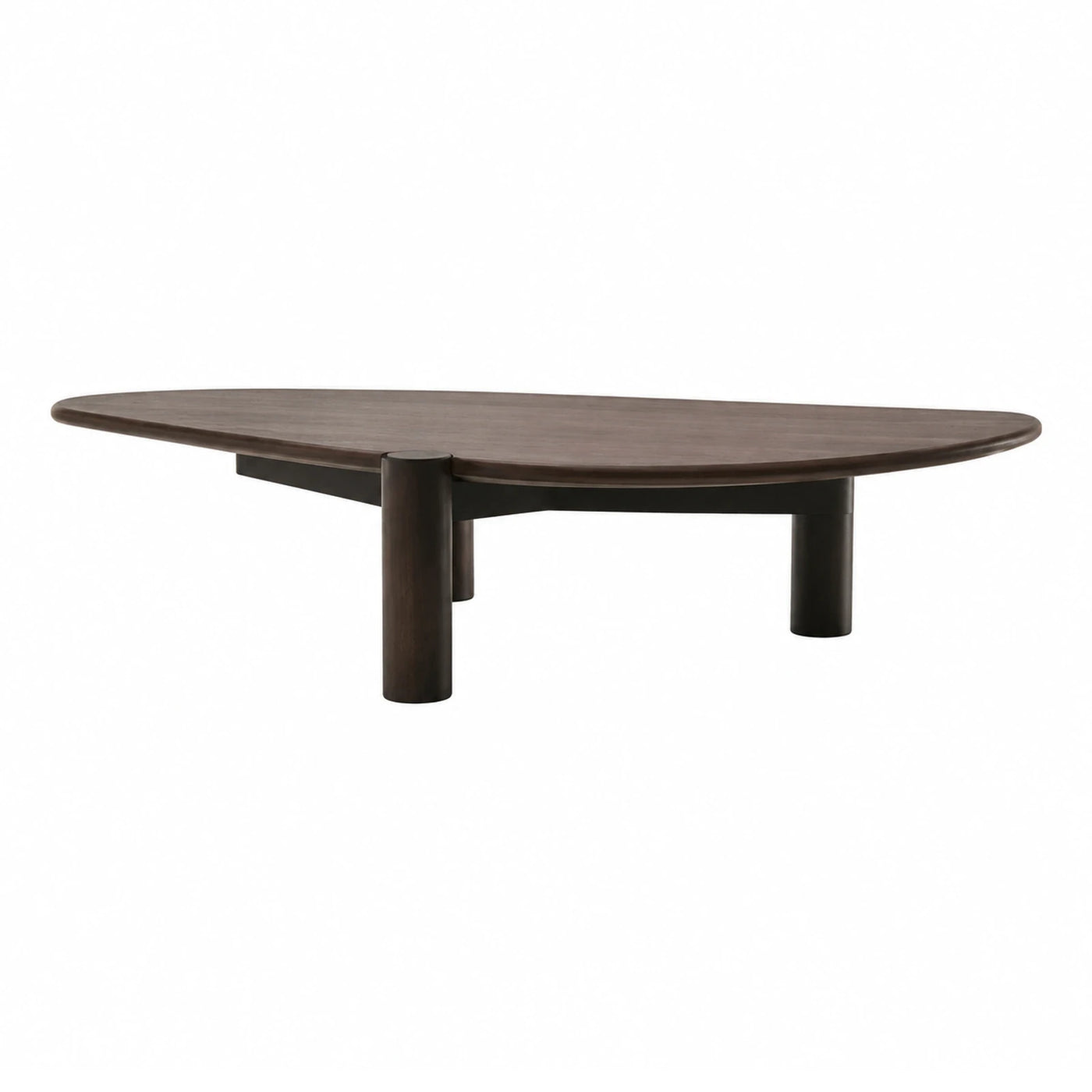 Dark Wood Oval Coffee Table with Cylindrical Legs