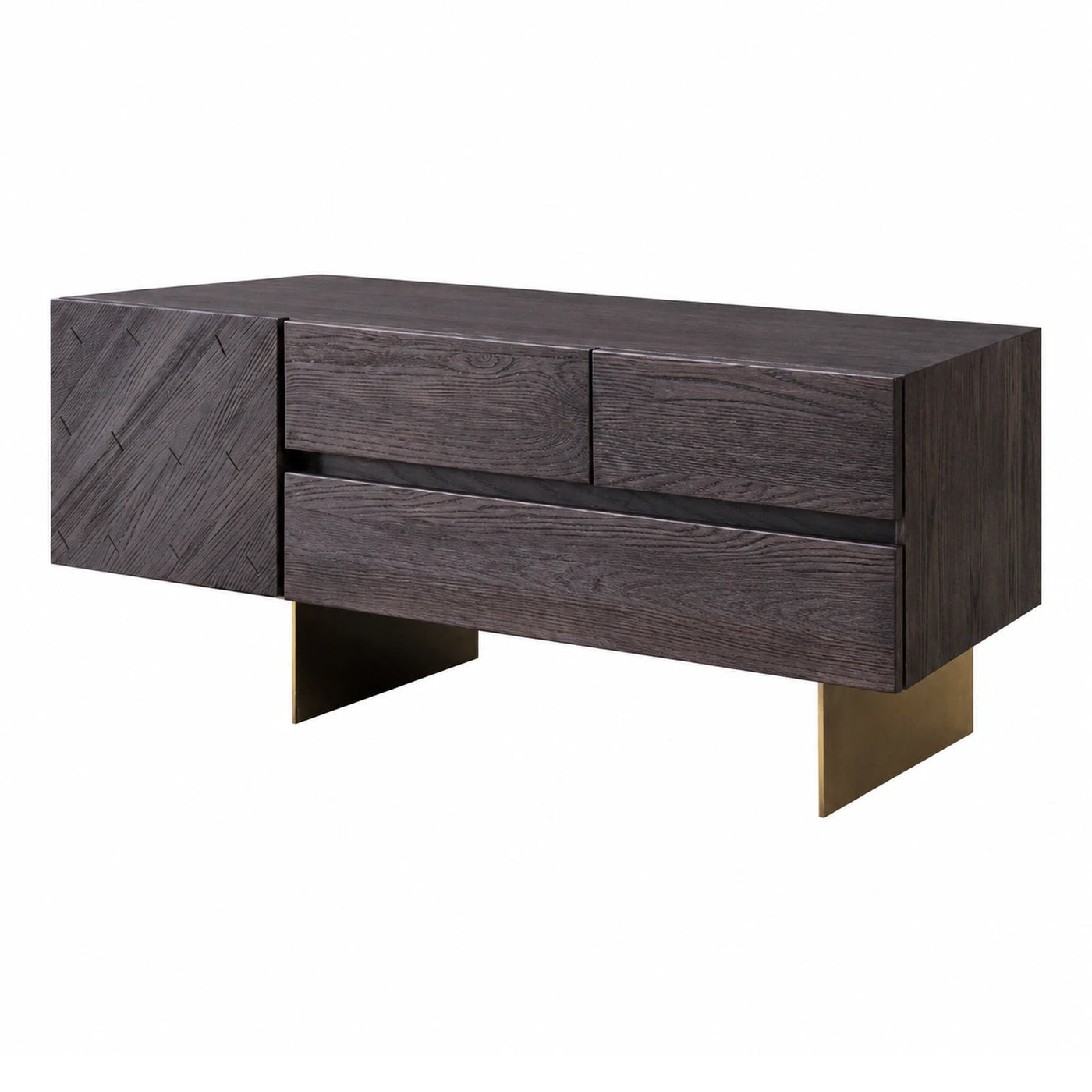 Dark Wood Media Console with Brass Legs