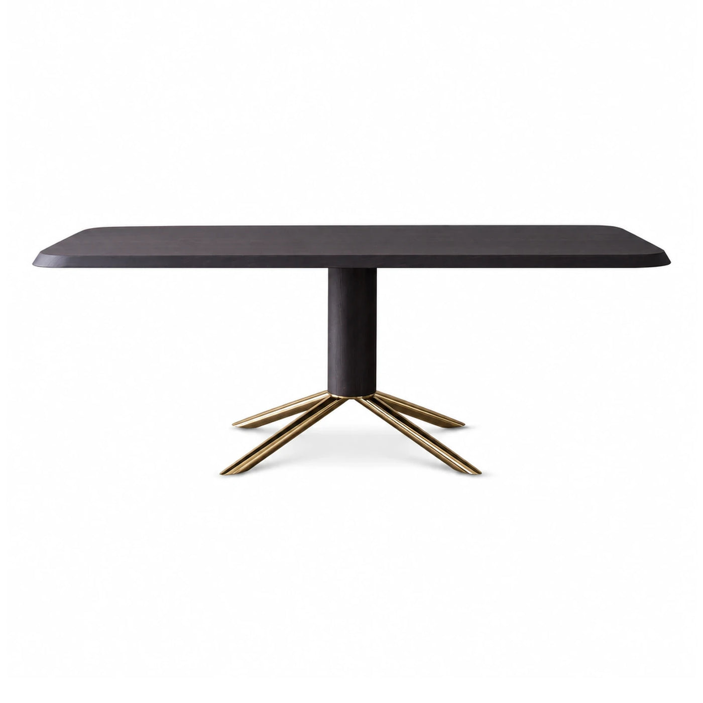 Dark Wood Rectangular Dining Table with Brass Star Base