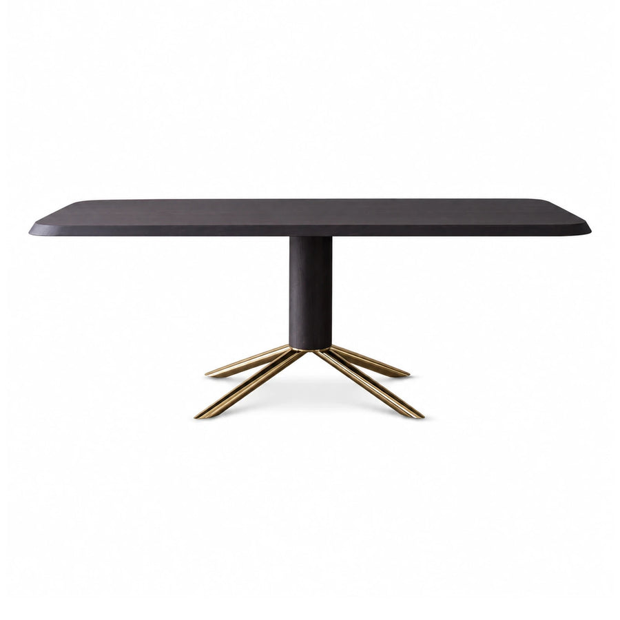 Dark Wood Rectangular Dining Table with Brass Star Base