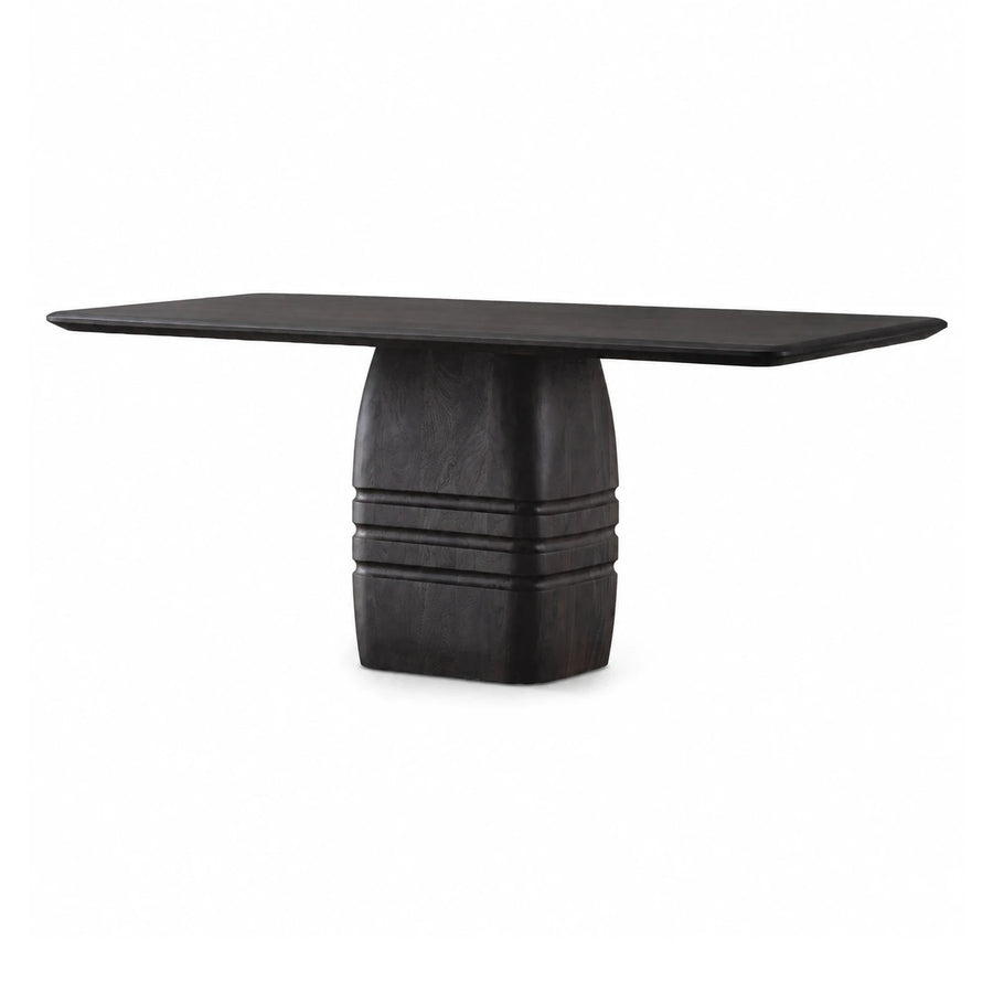 Dark Wood Rectangular Dining Table with Sculptural Pedestal Base