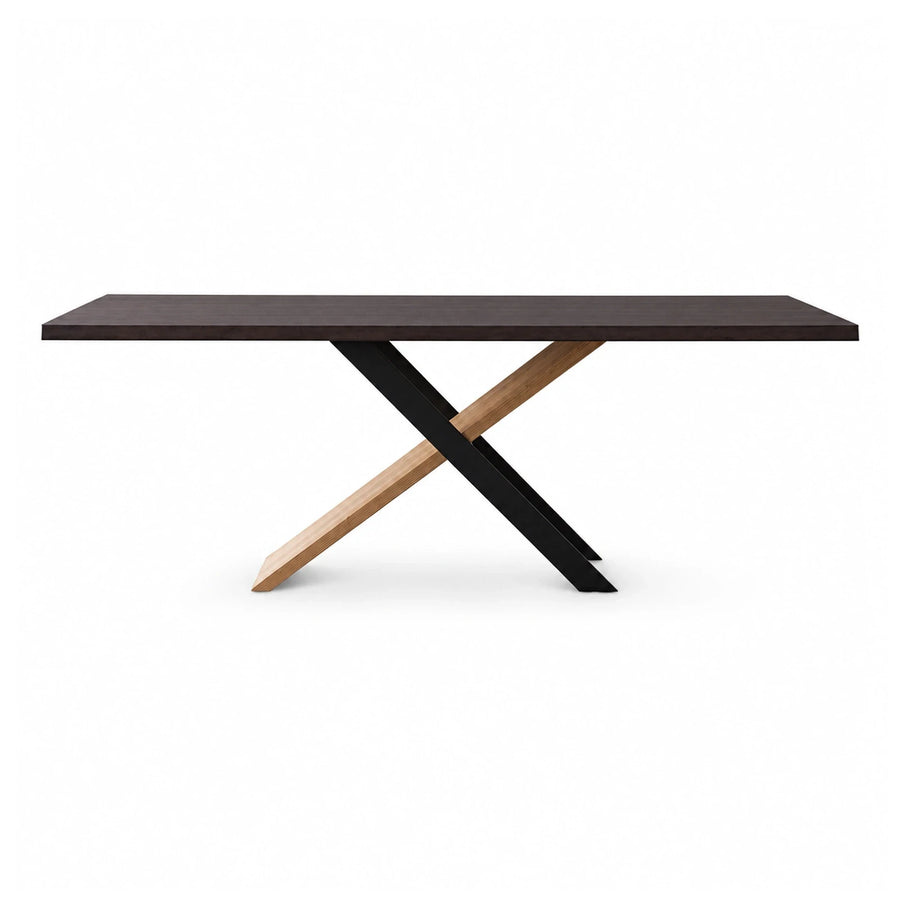 Dark Wood Dining Table with X-Base Legs