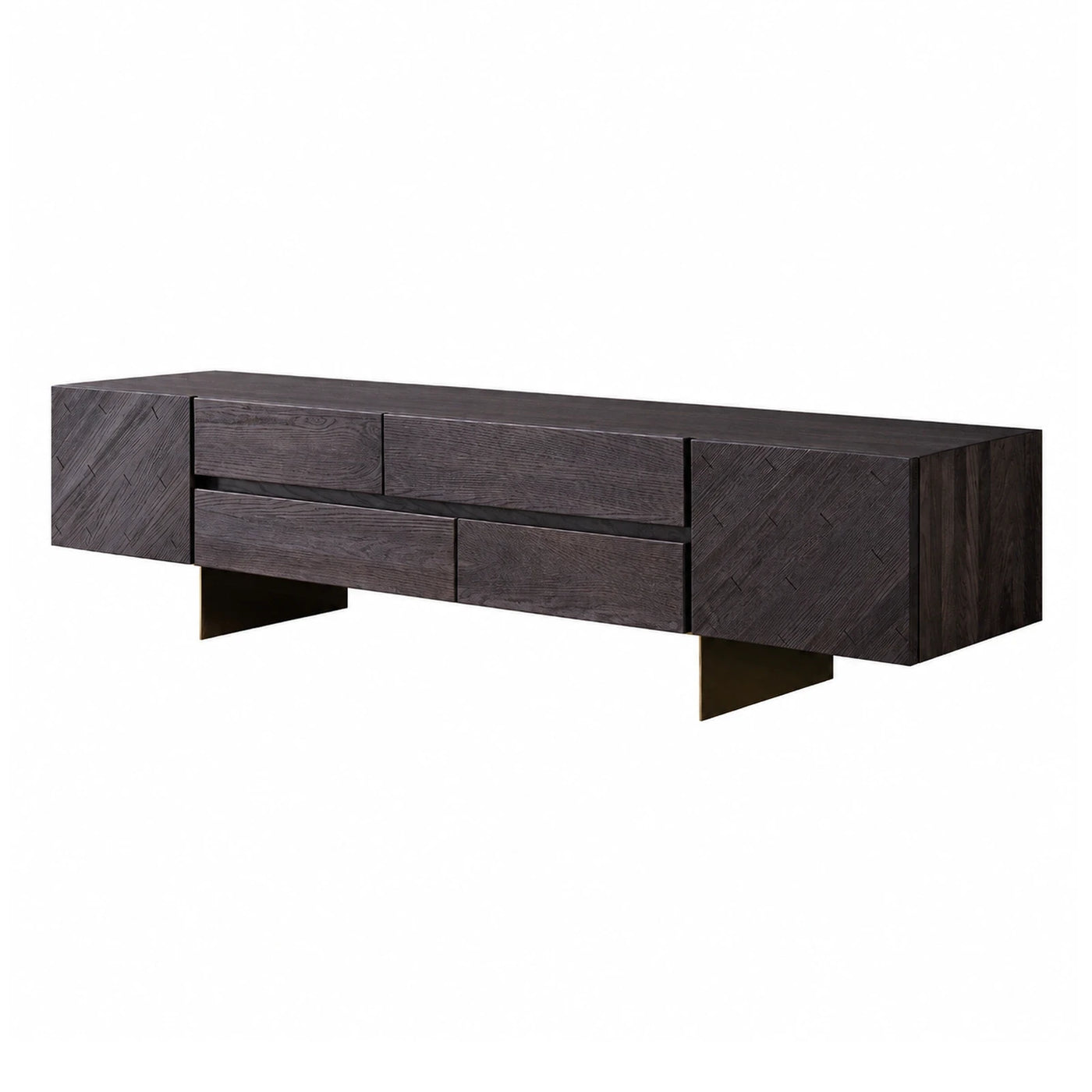 Dark Wood Floating Media Console with Metal Legs