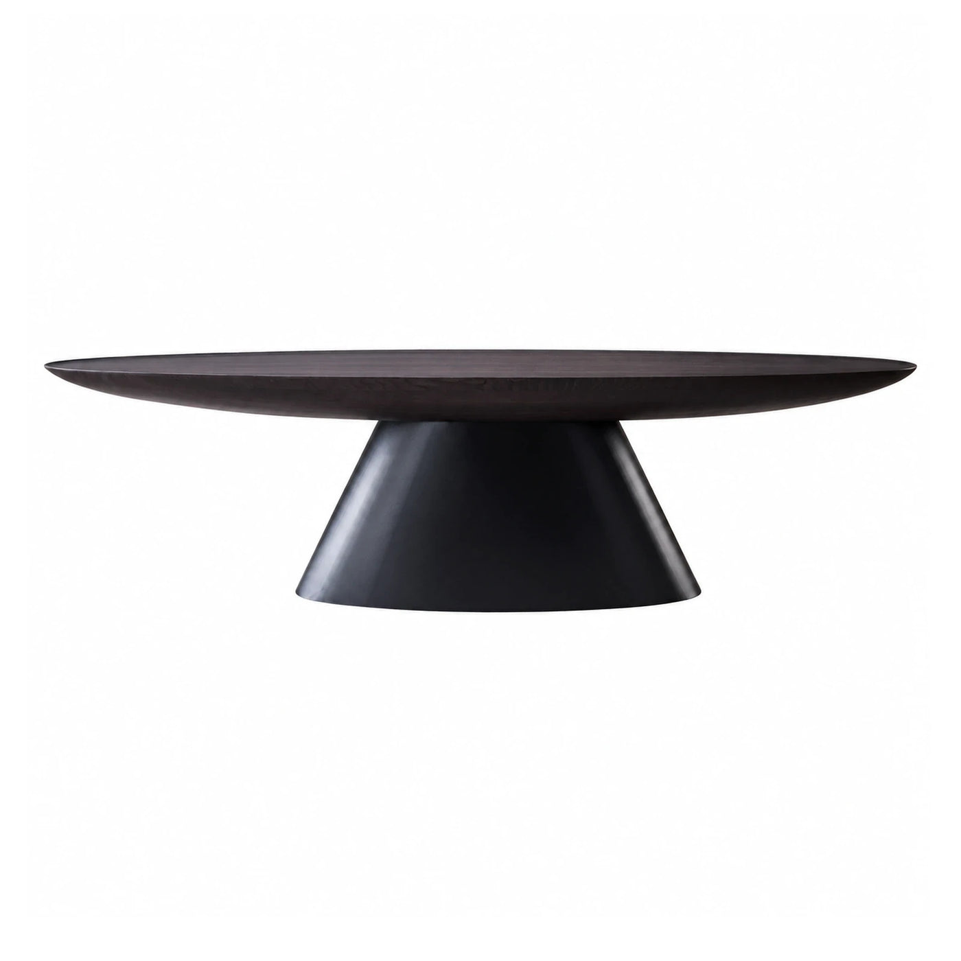 Round Dark Wood Coffee Table with Conical Base